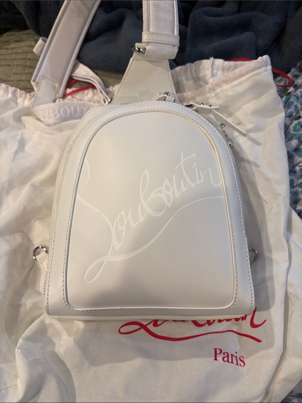 Christian Louboutin White Embossed Signature Mini Backpack